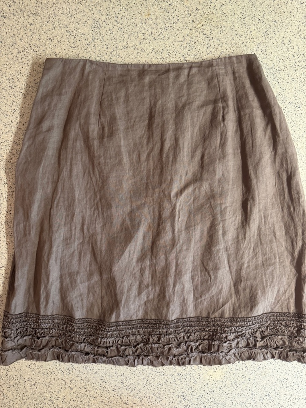 Eileen Fisher Brown 100% Irish Linen-Blend Pencil Skirt with Ruffle Trim.Size XL